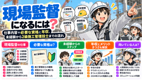 現場監督になるには？仕事内容や必要な資格と年収、未経験から2級施工管理技士までの流れ