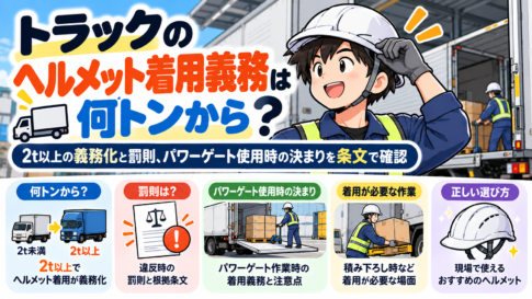 トラックのヘルメット着用義務は何トンから？2t以上の義務化と罰則、パワーゲート使用時の決まりを条文で確認