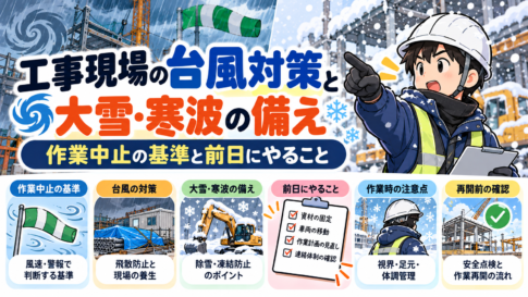 工事現場の台風対策と大雪・寒波の備え:作業中止の基準と前日にやること