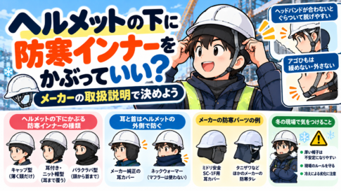 ヘルメットの下に防寒インナーをかぶっていい?冬の現場のヘルメット防寒はメーカーの取扱説明で決めよう