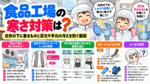 食品工場の寒さ対策は？白衣の下に着るものと足元や手元の冷えを防ぐ服装
