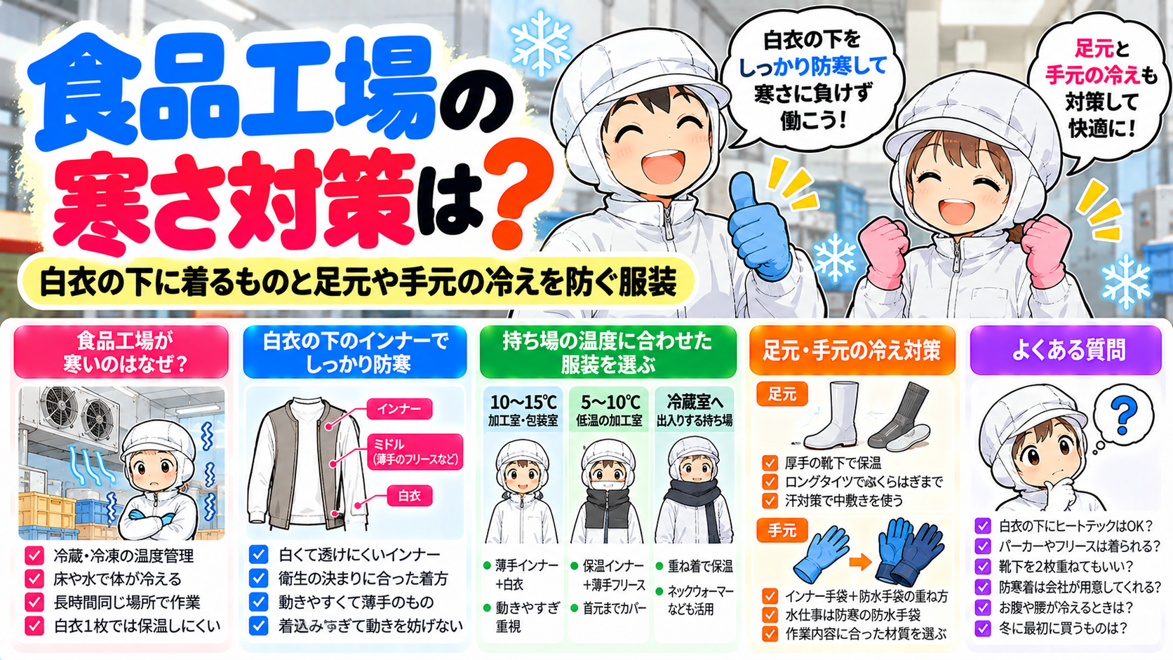 食品工場の寒さ対策は？白衣の下に着るものと足元や手元の冷えを防ぐ服装